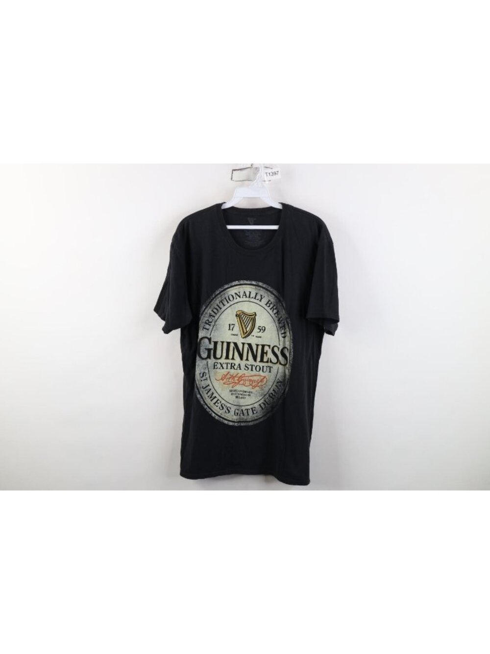Vintage Y2K Guinness Extra Stout Beer T-Shirt Mens Size XL Black Short Sleeve
